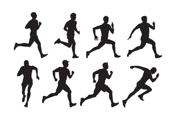 Silhouette of Running Man and Athlete runner vector icon set illustration isolated on white background.