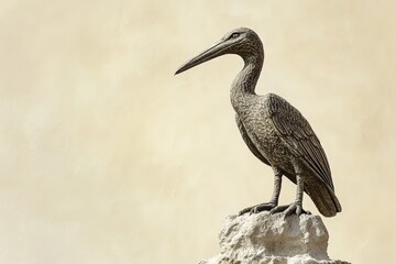 Obraz premium Ornate bronze sculpture of a pelican perched atop a stone pedestal.