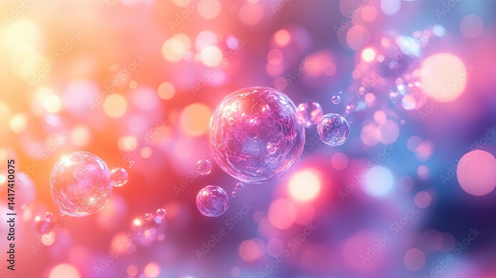 Poster vibrant, translucent spheres float in a colorful bokeh background.