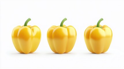 Three vibrant yellow bell peppers