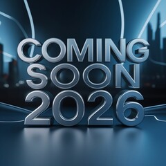 A futuristic, high-contrast image featuring bold, metallic silver text "Coming Soon 2026" in a modern, sans-serif font, overlapping a distressed, worn-out Polaroid photo with a subtle, gradient-like f