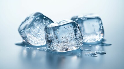 Close-up of three clear ice cubes.