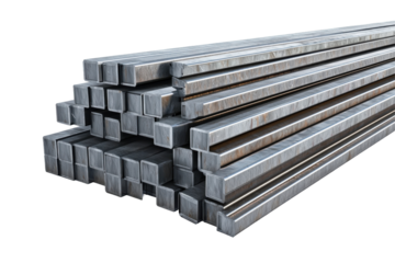 Stacked metal bars (1) isolated on PNG transparent background, cut out