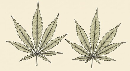 Cannabis Leaf Illustrations: Botanical Drawings of Marijuana Plants