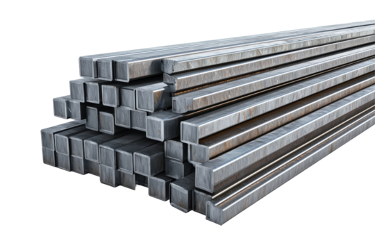 Stacked metal bars (1) isolated on PNG transparent background, cut out