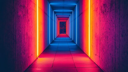 Fototapeta premium Vibrant Neon Hallway Abstract Background Texture