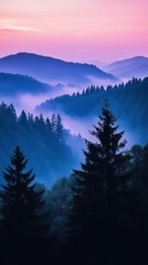 misty mountain range bathed in the soft light of dawn or dusk, with a gradient sky. hd phone wallpaper