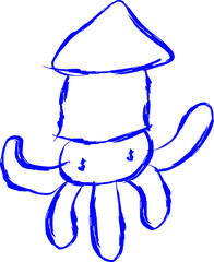 squid icon in doodle style. blue line scribble icon