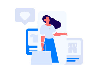 Holiday shopping people doing e-commerce online shopping flat vector concept operation hand drawn illustration

