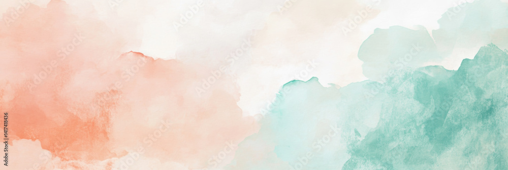 Poster whimsical pastel backdrop featuring subtle blend of soft peach and teal watercolor clouds, creating 