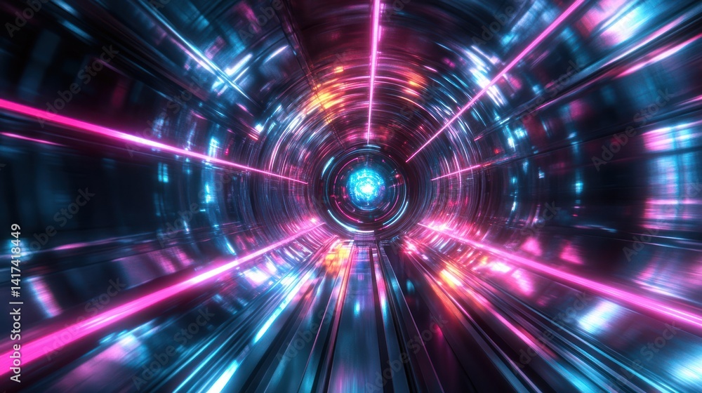 Poster dazzling futuristic tunnel with neon lights creating a dynamic perspective effect