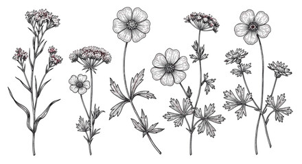 Good vector. Floral illustration of five different flower species