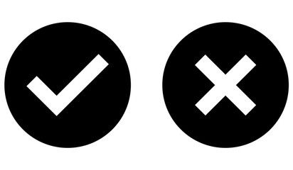 Obraz premium Set of tick mark and cross mark isolated in black with white background, check and cross mark icon set. checkmark and x mark icon use for apps and website. checkmark, icon, vector.