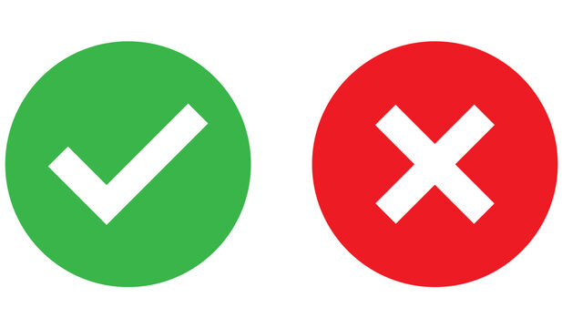 Set of red tick mark and cross mark isolated with white background, check and red cross mark icon set. checkmark and x mark icon use for apps and website. checkmark, icon, vector.