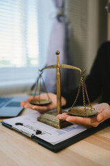 Professional lawyer provides legal advice and justice services, consulting clients on contracts, court cases, real estate, and financial agreements.