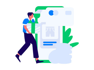 Holiday shopping people doing e-commerce online shopping flat vector concept operation hand drawn illustration
