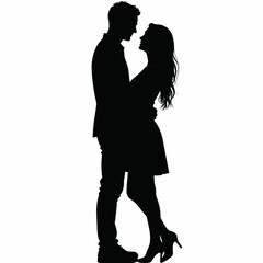 Silhouette couple in love embracing against a white background