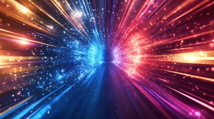 Fototapeta premium Vibrant luminous tunnel of light streaks and glitter, an abstract artistic display