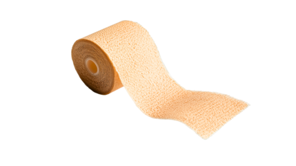 A classic roll of bandage used for preventive purposes in medicine, a versatile bandage with multiple uses, transparent background.