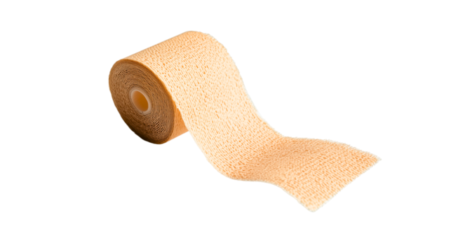 A classic roll of bandage used for preventive purposes in medicine, a versatile bandage with multiple uses, transparent background.