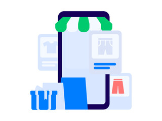 Holiday shopping people doing e-commerce online shopping flat vector concept operation hand drawn illustration
