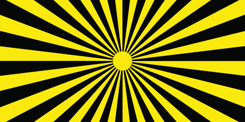 Abstract background with rays. Sun ray vector  radial sunrise or sunset light retro design Geometric  yellow and black  paper cartoon, poster wallpaper.energy sunlight glowing sunburst design.