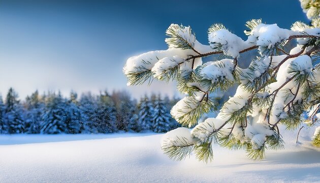Winter branch covered with snow