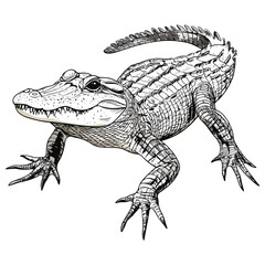 Naklejka premium crocodile, reptile, vector, transparent background, black and white style, alligator