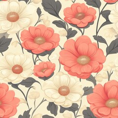 soft pink and beige flower pattern, seamless airy layout