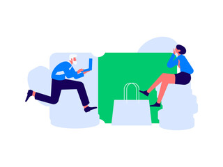 Holiday shopping people doing e-commerce online shopping flat vector concept operation hand drawn illustration
