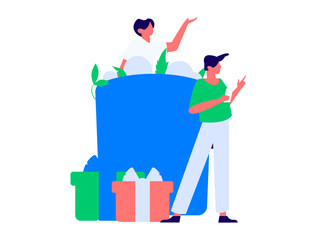 Holiday shopping people doing e-commerce online shopping flat vector concept operation hand drawn illustration
