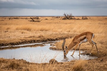 Fototapeta premium Gazelle Drinking at a Waterhole in the African Savanna