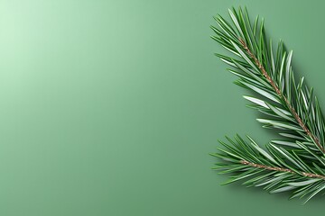 Frosted Pine Branches on Green Background