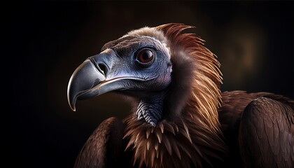 Majestic Vulture Portrait with Dramatic Lighting and Detailed Feather Texture Against Dark Background