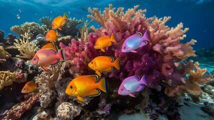 Fototapeta premium Colorful Ornamental Fish in a Coral Reef Environment