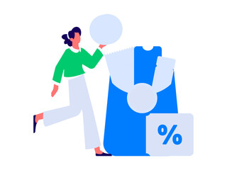 Holiday shopping people doing e-commerce online shopping flat vector concept operation hand drawn illustration
