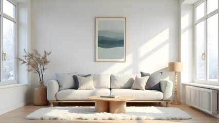 Bright Living Room Interior with Minimalist Design and Contemporary Furniture and Natural Light