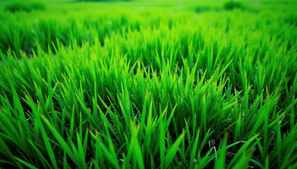 Obraz premium Lush green grass viewed from above, showing texture and blades , blades, nature, meadow