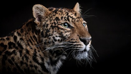 Obraz premium Majestic close-up of a leopard showcasing its stunning fur pattern and captivating green eyes