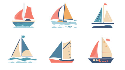 Vector graphic design of a sailing boat on the sea, representing freedom, adventure, and travel, with stylized waves, wind, and nautical elements, ideal for marine themes, summer concepts