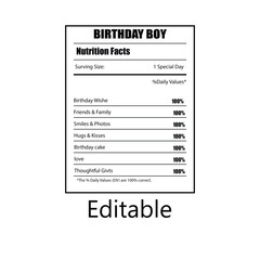 Nutrition facts template, birthday boy facts template,  facts template nutrition facts.