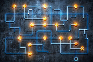 Charcoal with neon accent lines forming flowchart connectors