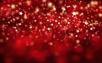 Red and gold glitter background with sparkling stars. Festive and celebratory mood.