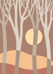 Minimalist forest illustration with abstract tree shapes in neutral tones. Modern and calm vibe, perfect for stylish decor.