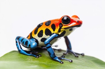 Fototapeta premium A colorful poison dart frog sitting on a leaf, its bright