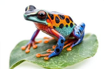 Fototapeta premium A colorful poison dart frog sitting on a leaf, its bright