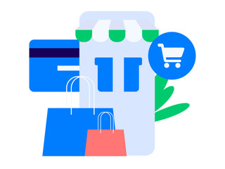 Holiday shopping people doing e-commerce online shopping flat vector concept operation hand drawn illustration
