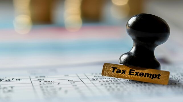 Golden tax exempt stamp pressed on official document with copy space, financial approval concept, government tax relief policy and legal exemption certification for business.