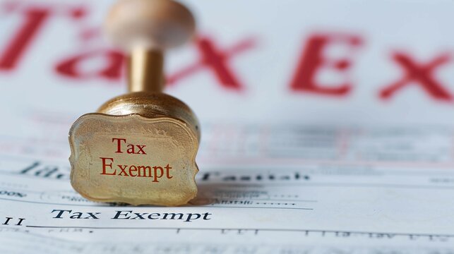Golden tax exempt stamp pressed on official document with copy space, financial approval concept, government tax relief policy and legal exemption certification for business.