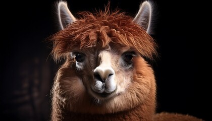 Obraz premium Charming Close-Up of a Fluffy Alpaca with Beautiful Fur and Expressive Face in Soft Lighting